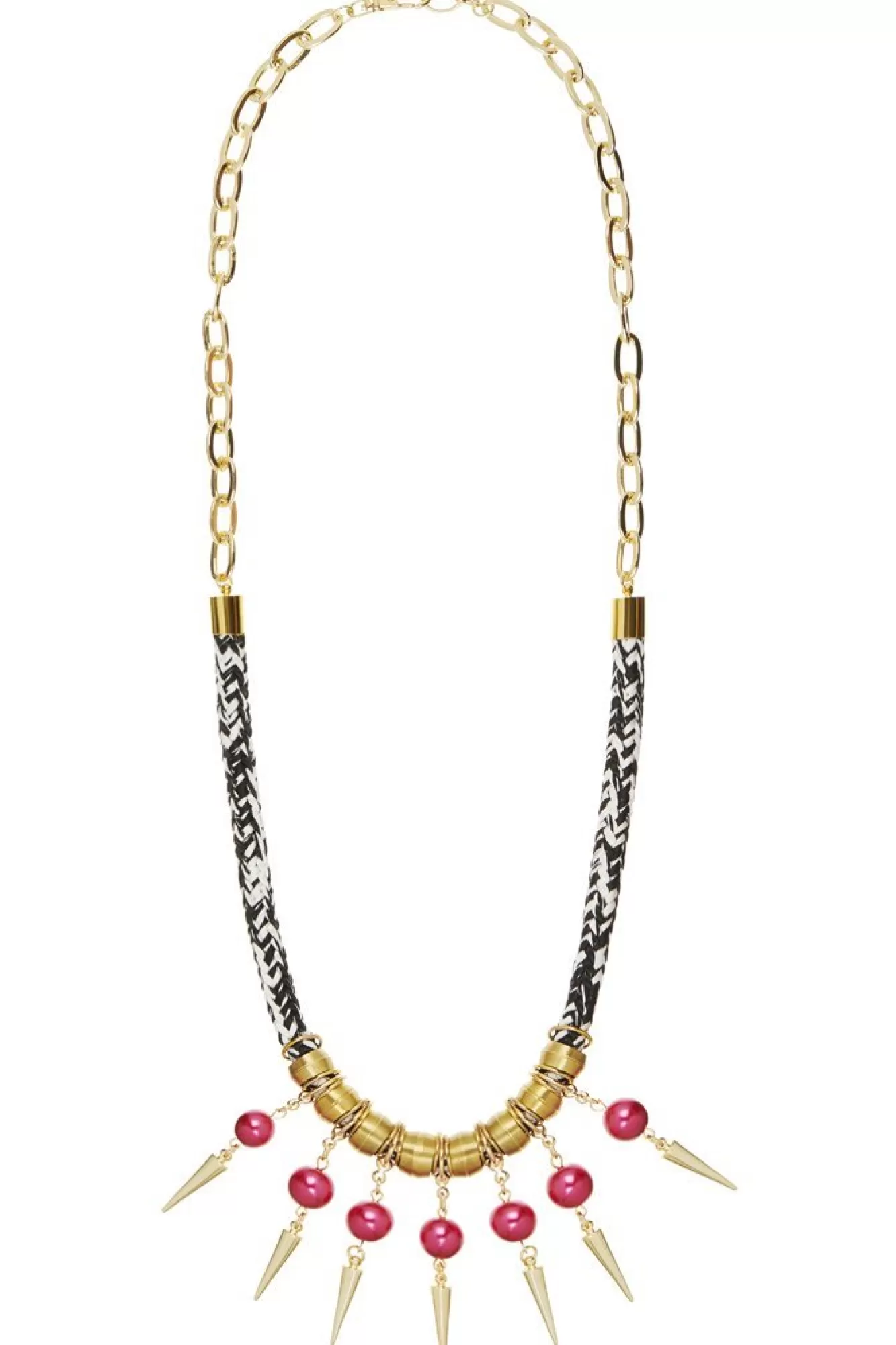 Dark Horse Ornament Gold & Silver>Strike Out Ageism Charity Crystal Pink Pearl & Gold Plated Spikes Statement Necklace